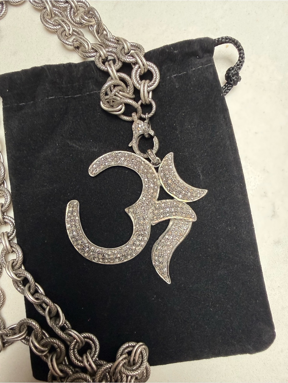 Pave Diamond Ohm Pendant Necklace